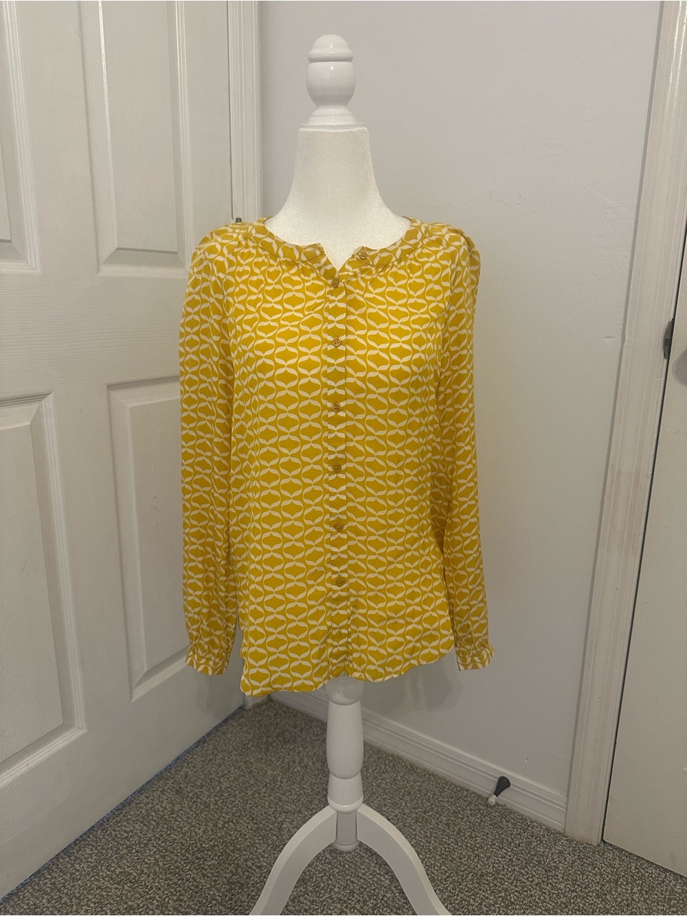 Boden Yellow Geometric Button-Front Blouse